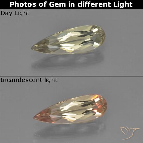0.94ct Натуральный Очень светлый золотисто-желтый Диаспора, меняющая цвет, Форма груши, VVS-VS