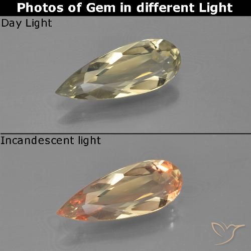 0.91ct Натуральный Светло-желтый Диаспора, меняющая цвет, Форма груши, VVS-VS