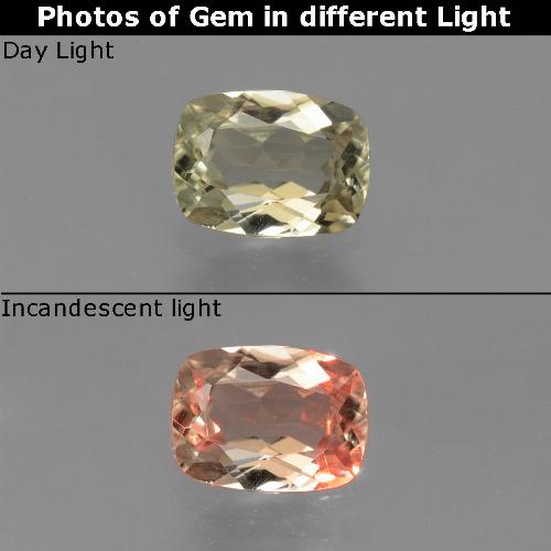 0.74 карата, натуральный Очень светлый золотисто-желтый Диаспора, меняющая цвет, Подушка Крой, VVS-VS