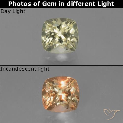 0.87ct Натуральный Светло-желтый Диаспора, меняющая цвет, Подушка, VVS-VS
