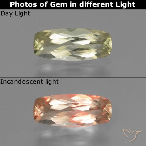 0.96ct Натуральный Светло-желтый Диаспора, меняющая цвет, Подушка, VVS-VS