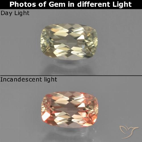 0.91ct Натуральный Светло-желтый Диаспора, меняющая цвет, Подушка, Чистота VS