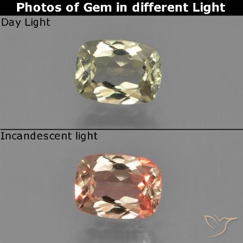 0.86ct Натуральный Очень светло-желтый Диаспора, меняющая цвет, Подушка, Чистота VS