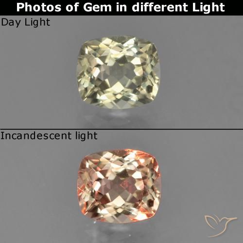 0.76ct Натуральный Светло-желтый Диаспора, меняющая цвет, Подушка, VVS-VS