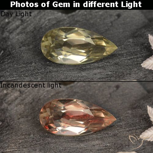 0.80ct Натуральный Очень светло-желтый Диаспора, меняющая цвет, Форма груши, VVS-VS