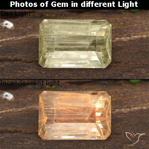 1.59ct Натуральный Очень светло-желтый Диаспора, меняющая цвет, Изумрудная огранка, VS-SI