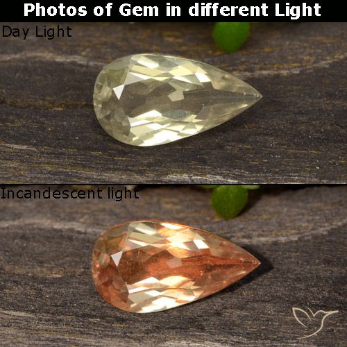 0.82ct Натуральный Теплый желтый Диаспора, меняющая цвет, Форма груши, VVS-VS
