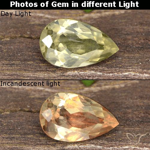 0.80ct Натуральный Очень светло-желтый Диаспора, меняющая цвет, Форма груши, VVS-VS
