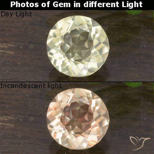 0.60ct Натуральный Светло-желтый Диаспора, меняющая цвет, Круглый, VVS-VS