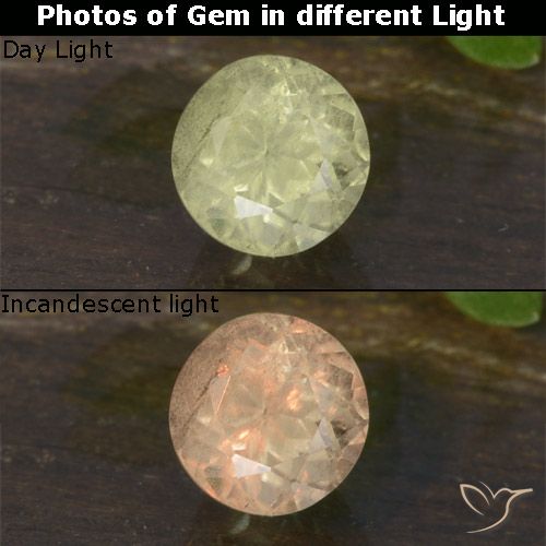 0.63ct Натуральный Светло-желтый Диаспора, меняющая цвет, Круглый, VS-SI