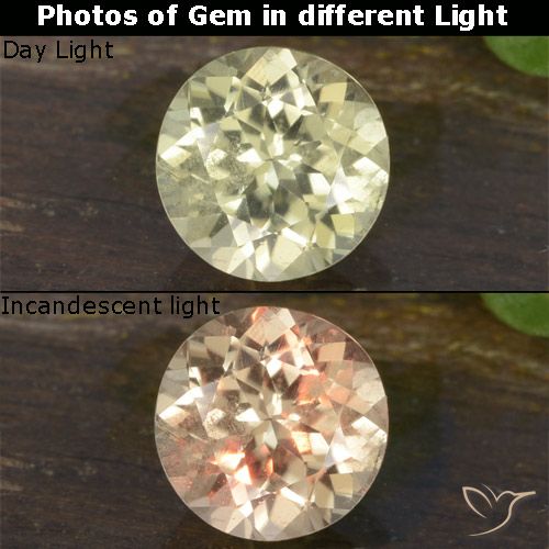 0.68ct Натуральный Светло-желтый Диаспора, меняющая цвет, Круглый, Чистота VS