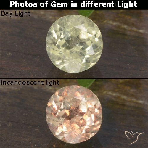 0.65ct Натуральный Светло-желтый Диаспора, меняющая цвет, Круглый, Чистота VS