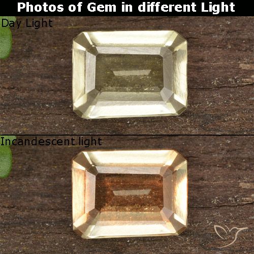 0.85ct Натуральный Светло-желтый Диаспора, меняющая цвет, Изумрудная огранка, VVS-VS