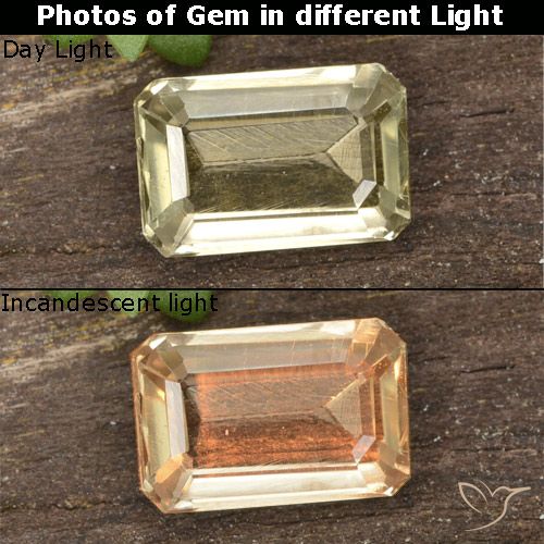 0.72ct Натуральный Светло-желтый Диаспора, меняющая цвет, Изумрудная огранка, VVS-VS