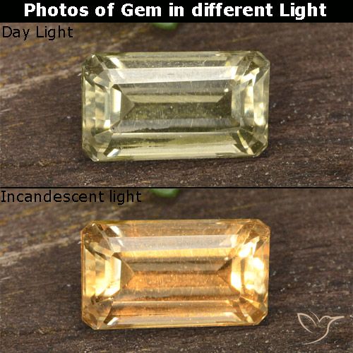 0.87ct Натуральный Светло-желтый Диаспора, меняющая цвет, Изумрудная огранка, VVS-VS