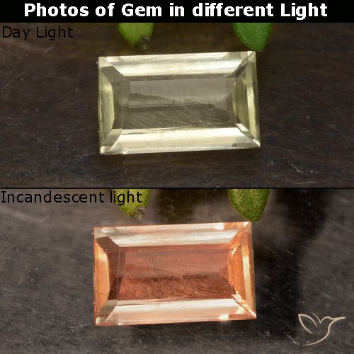 0.64ct Натуральный Желтый бежевый Диаспора, меняющая цвет, Огранка Багет, Чистота VS
