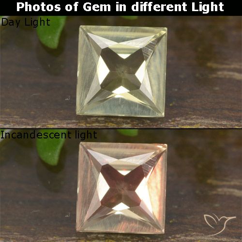 0.66ct Натуральный Очень светло-желтый Диаспора, меняющая цвет, Квадрат, VVS-VS