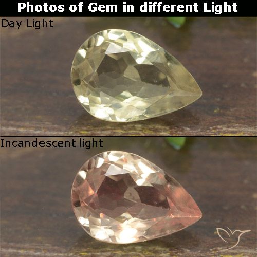 0.79ct Натуральный Светло-желтый Диаспора, меняющая цвет, Форма груши, VVS-VS