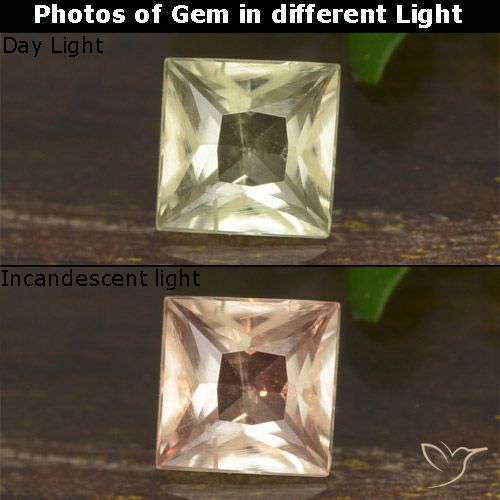 0.50ct Натуральный Светло-желтый Диаспора, меняющая цвет, Квадрат, Чистота VS