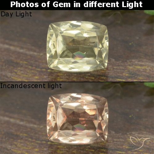 0.83ct Натуральный Светло-желтый Диаспора, меняющая цвет, Подушка, VVS-VS