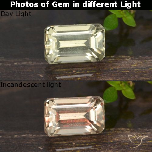 0.81ct Натуральный Очень светло-желтый Диаспора, меняющая цвет, Изумрудная огранка, VVS-VS