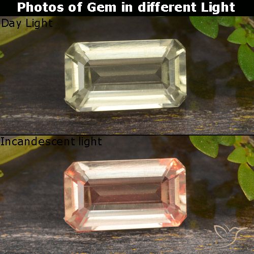 0.91ct Натуральный Палевый Диаспора, меняющая цвет, Изумрудная огранка, VVS-VS