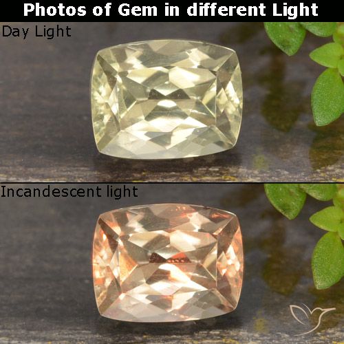 0.92ct Натуральный Очень светло-желтый Диаспора, меняющая цвет, Подушка, VVS-VS