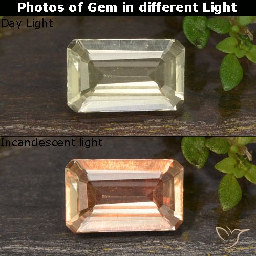 0.82ct Натуральный Палевый Диаспора, меняющая цвет, Изумрудная огранка, Чистота VS