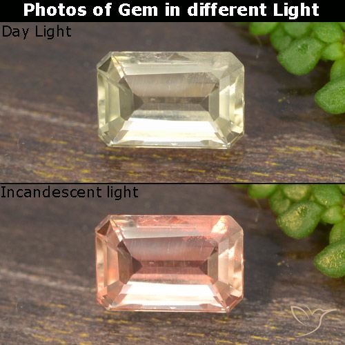 0.69ct Натуральный Светло-желтый Диаспора, меняющая цвет, Изумрудная огранка, Чистота VS
