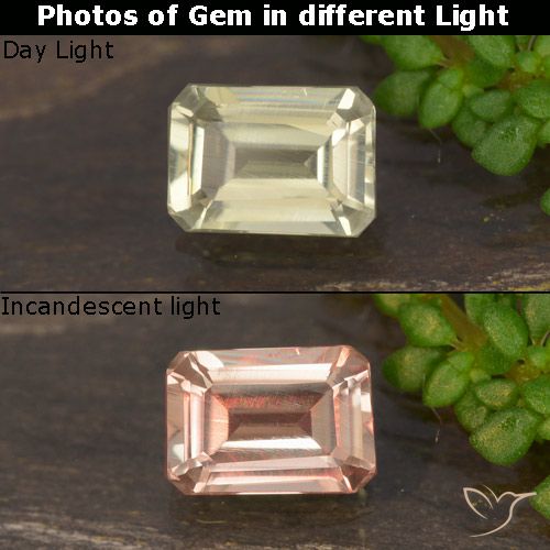 0.67ct Натуральный Светло-желтый Диаспора, меняющая цвет, Изумрудная огранка, VVS-VS