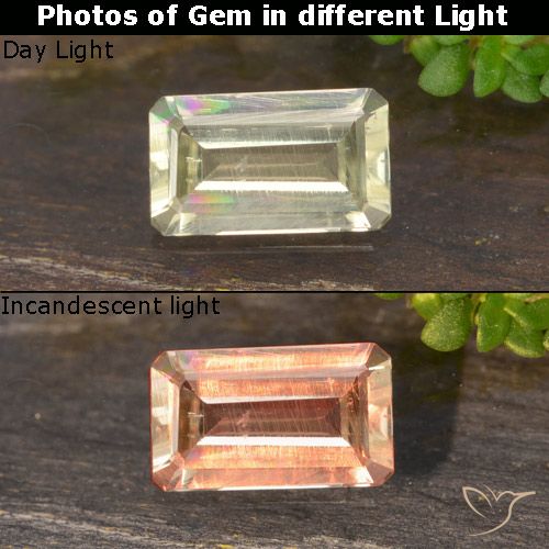 0.61ct Натуральный Очень бледно-желтый Диаспора, меняющая цвет, Изумрудная огранка, Чистота VS
