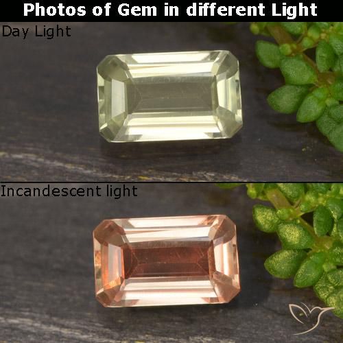 0.66ct Натуральный Светло-золотисто-желтый Диаспора, меняющая цвет, Изумрудная огранка, VVS-VS