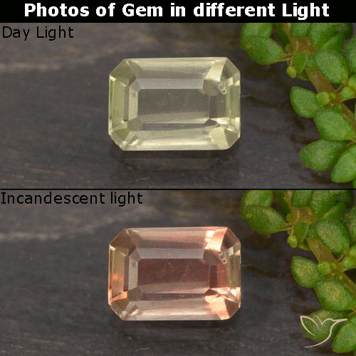 0.53ct Натуральный Желтый бежевый Диаспора, меняющая цвет, Изумрудная огранка, VVS-VS