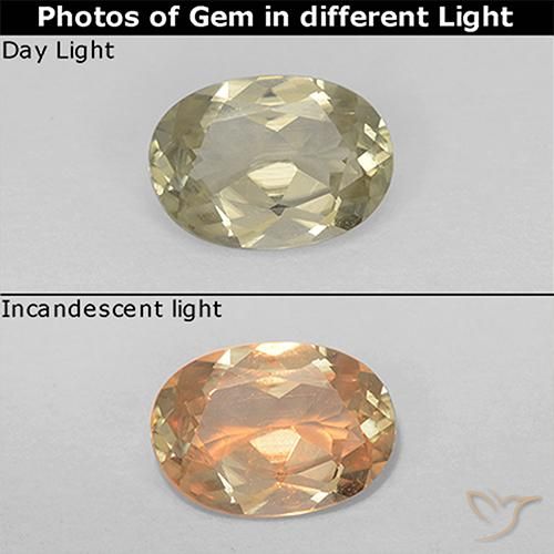 0.61ct Натуральный Светло-желтый Диаспора, меняющая цвет, Овал, Чистота VS