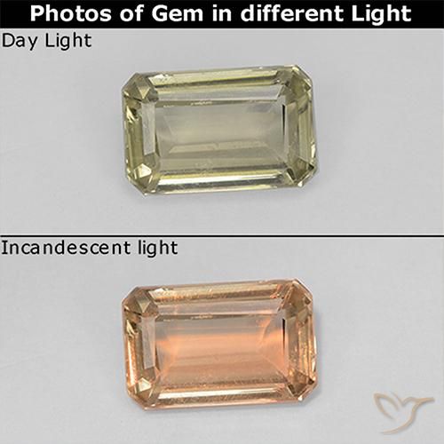 0.79ct Натуральный Светло-желтый Диаспора, меняющая цвет, Изумрудная огранка, VVS-VS