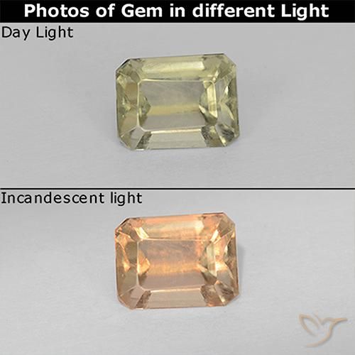0.79ct Натуральный Светло-желтый Диаспора, меняющая цвет, Изумрудная огранка, Чистота VS