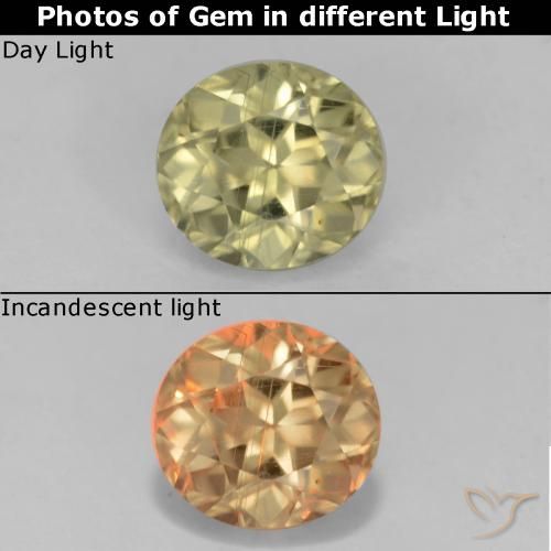 0.72ct Натуральный Желтый бежевый Диаспора, меняющая цвет, Овал, Чистота VS
