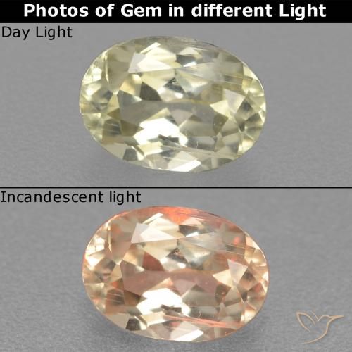 0.88ct Натуральный Светло-желтый Диаспора, меняющая цвет, Овал, Чистота VS