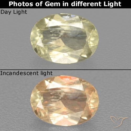 0.51ct Натуральный Светло-желтый Диаспора, меняющая цвет, Овал, Чистота VS