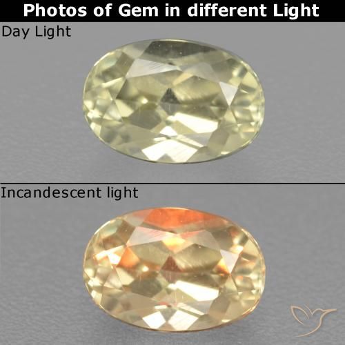 0.64ct Натуральный Светло-желтый Диаспора, меняющая цвет, Овал, Чистота VS