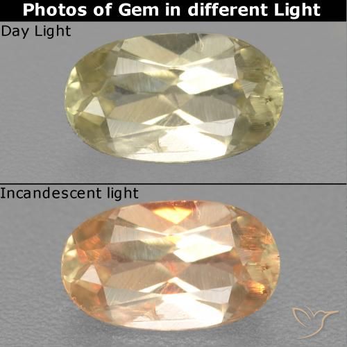 0.70ct Натуральный Мягкий желтый Диаспора, меняющая цвет, Овал, Чистота VS