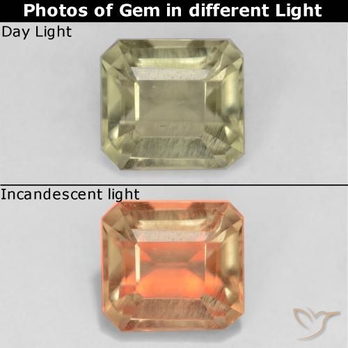 0.83ct Натуральный Светло-желтый Диаспора, меняющая цвет, Изумрудная огранка, Чистота VS