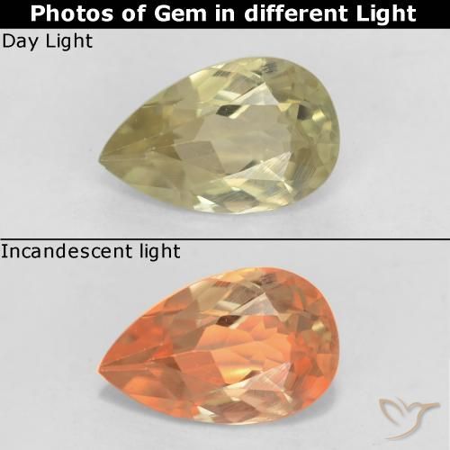 0.71ct Натуральный Мягкий желтый Диаспора, меняющая цвет, Форма груши, Чистота VS