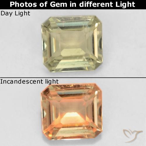 0.74ct Натуральный Светло-желтый Диаспора, меняющая цвет, Изумрудная огранка, Чистота VS