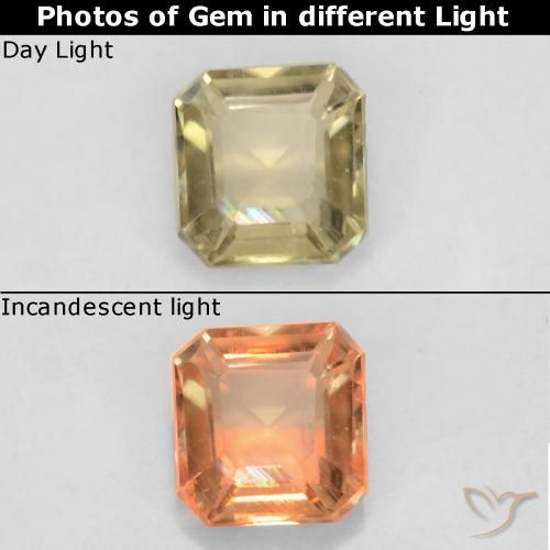 0.60ct Натуральный Светло-желтый Диаспора, меняющая цвет, Изумрудная огранка, Чистота VS