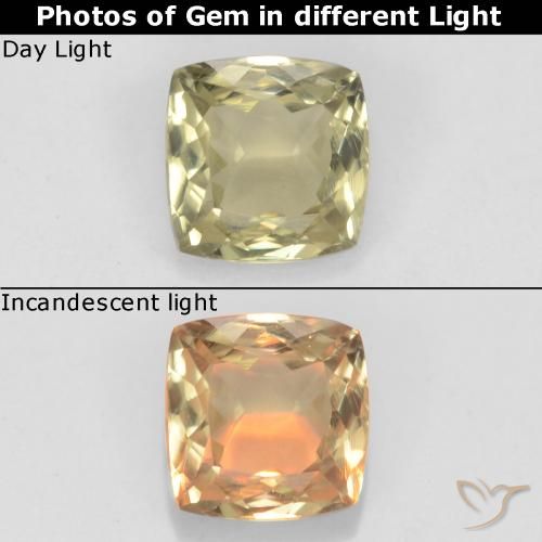 0.90ct Натуральный Светло-желтый Диаспора, меняющая цвет, Подушка, Чистота VS