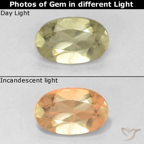 0.67ct Натуральный Светло-желтый Диаспора, меняющая цвет, Овал, Чистота VS
