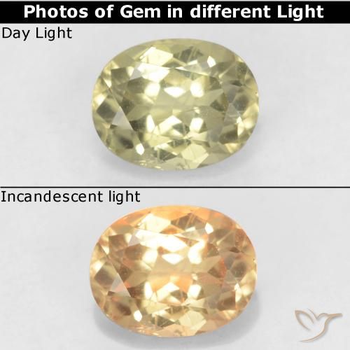 0.79ct Натуральный Светло-желтый Диаспора, меняющая цвет, Овал, Чистота VS