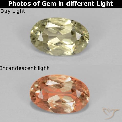 0.57ct Натуральный Желтый бежевый Диаспора, меняющая цвет, Овал, Чистота VS