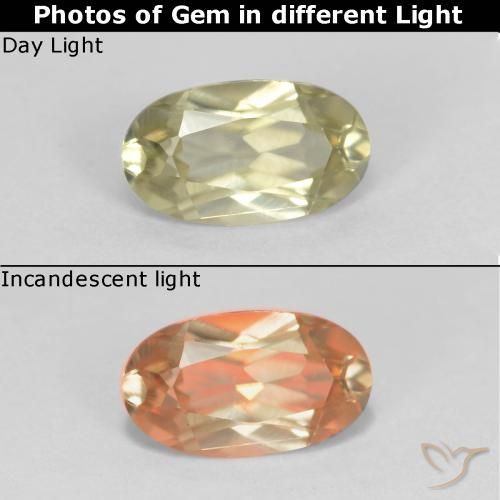 0.53ct Натуральный Светло-желтый Диаспора, меняющая цвет, Овал, VVS-VS
